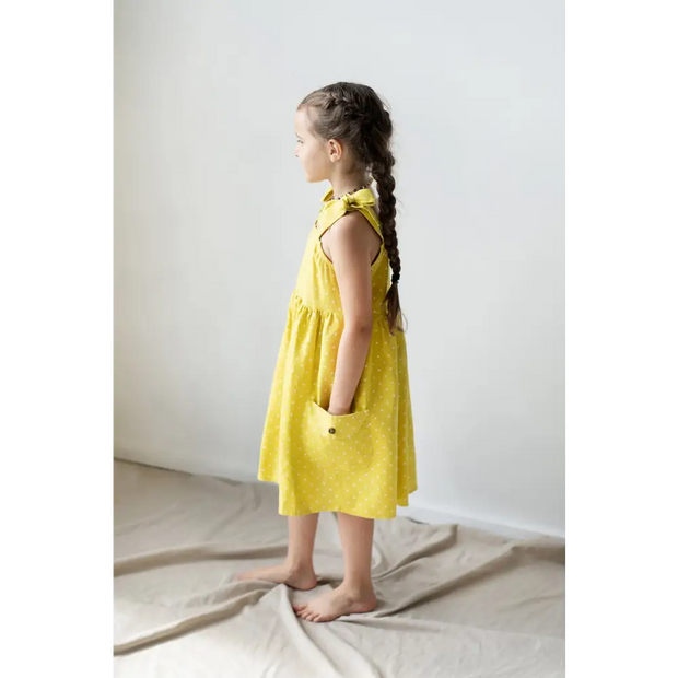 Linen Dress with Little Spots and Big Pockets - Dresses