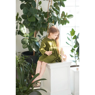 Linen Green Dress with Peter Pan Collar - Dresses