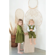 Linen Green Dress with Peter Pan Collar - Dresses