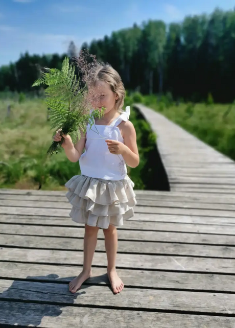 Linen Top for Girls with Bows on Shoulders - Blouses