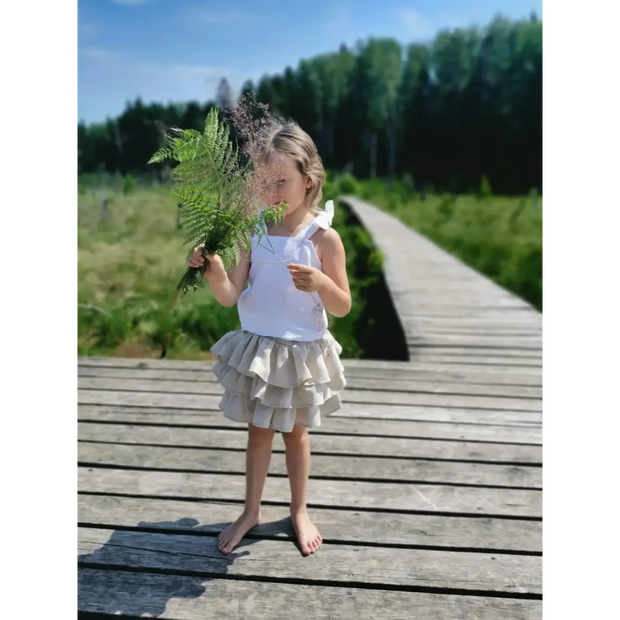 Linen Top for Girls with Bows on Shoulders - Blouses