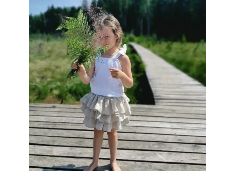 Linen Top for Girls with Bows on Shoulders - Blouses