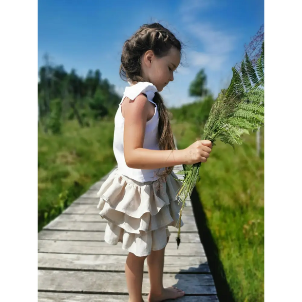 Linen Top for Girls with Bows on Shoulders - Blouses