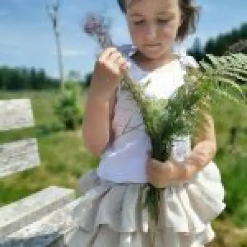 Linen Top for Girls with Bows on Shoulders - Blouses