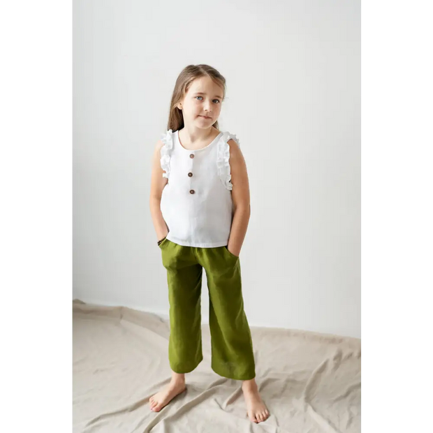 Linen Top for Girls with Ruffle Sleeves - Blouses