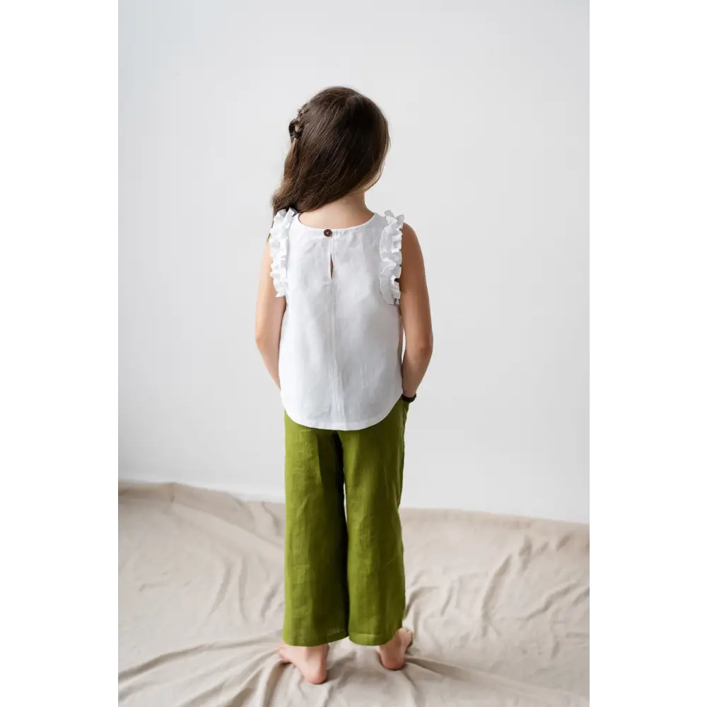 Linen Top for Girls with Ruffle Sleeves - Blouses