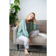 Linen Top with Wide Puffy Sleeves - One Size - Blouses