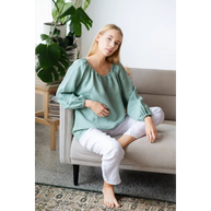 Linen Top with Wide Puffy Sleeves - One Size - Blouses