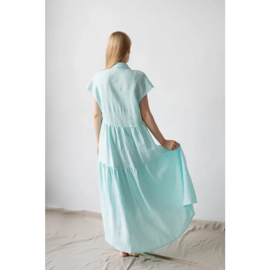 Mint Elegant Linen Dress - One Size - Dresses