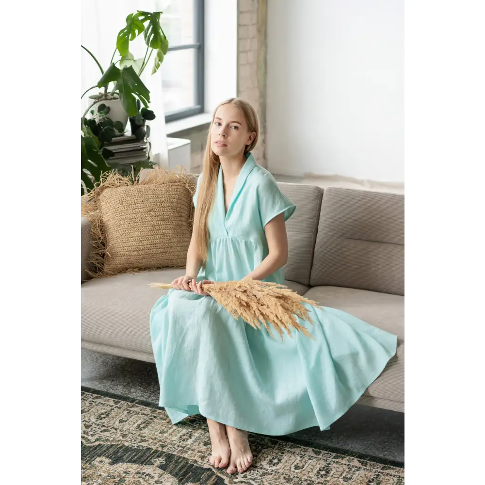 Mint Elegant Linen Dress - One Size - Dresses