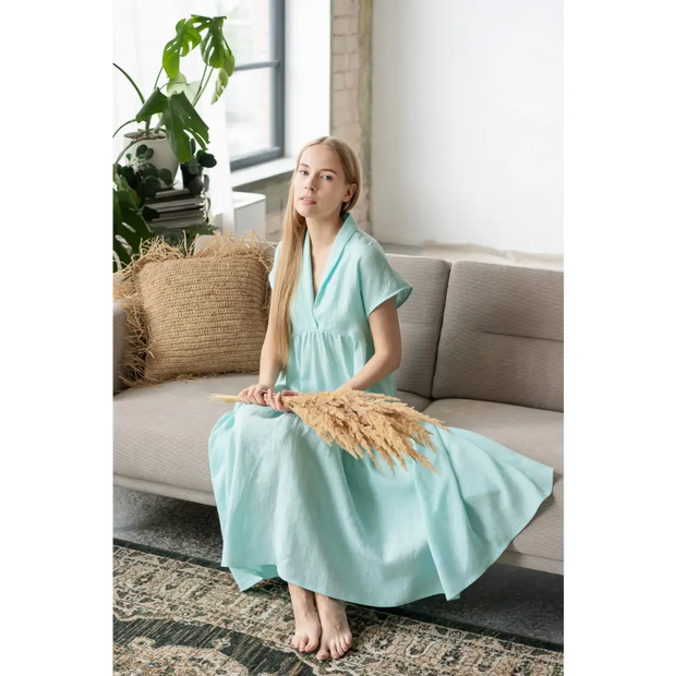 Mint Elegant Linen Dress - One Size - Dresses