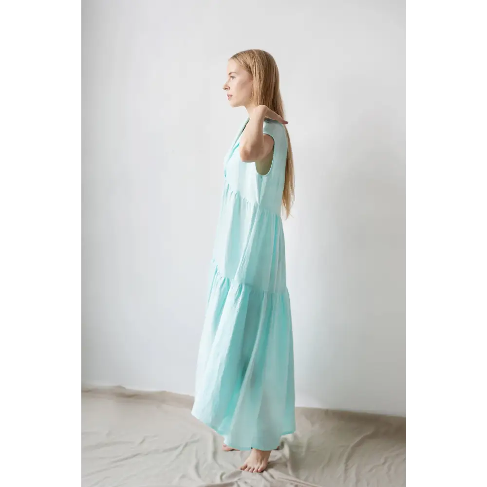 Mint Elegant Linen Dress - One Size - Dresses