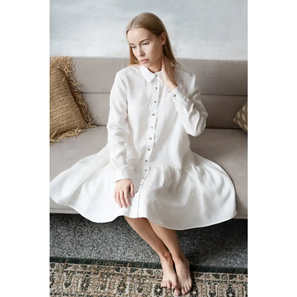 Natural Linen Maternity Shirt-dress - One Size - Dresses