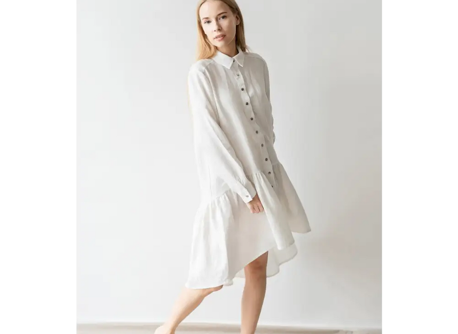 Natural Linen Maternity Shirt-dress - One Size - Dresses