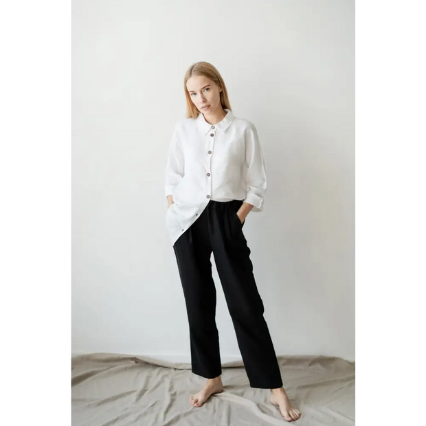 Pure Linen Black Pants with Pockets - S / Plum - Pants