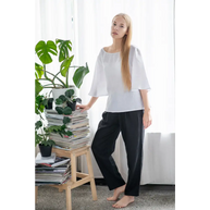 Pure Linen Black Pants with Pockets - S / Plum - Pants