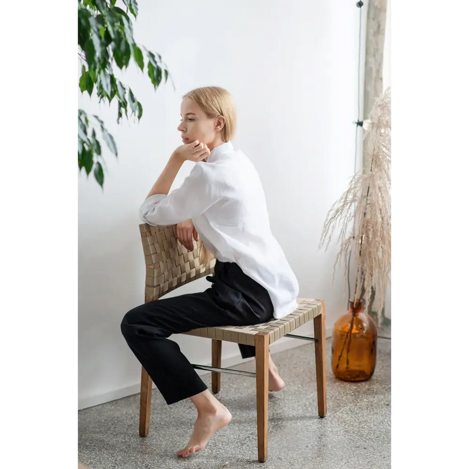 Pure Linen Black Pants with Pockets - S / Plum - Pants