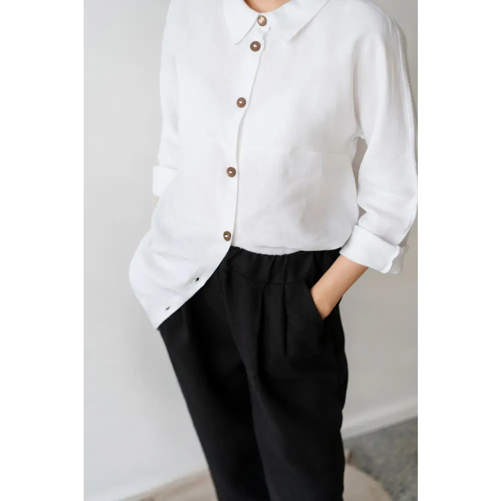 Pure Linen Black Pants with Pockets - S / Plum - Pants
