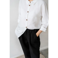 Pure Linen Black Pants with Pockets - S / Plum - Pants