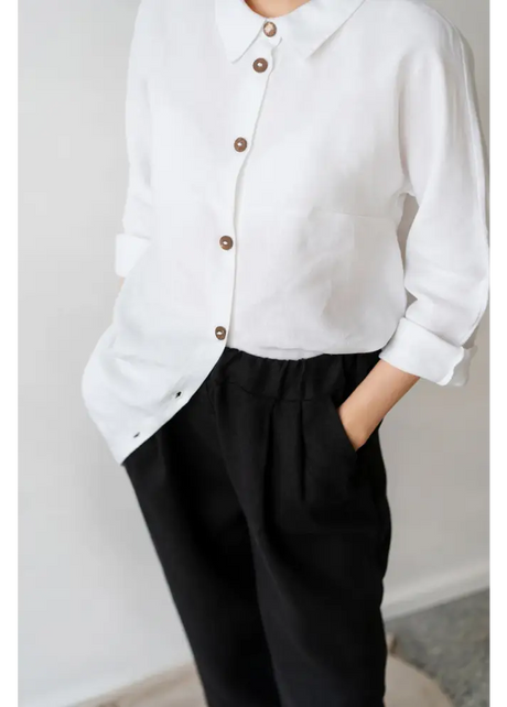 Pure Linen Black Pants with Pockets - S / Plum - Pants