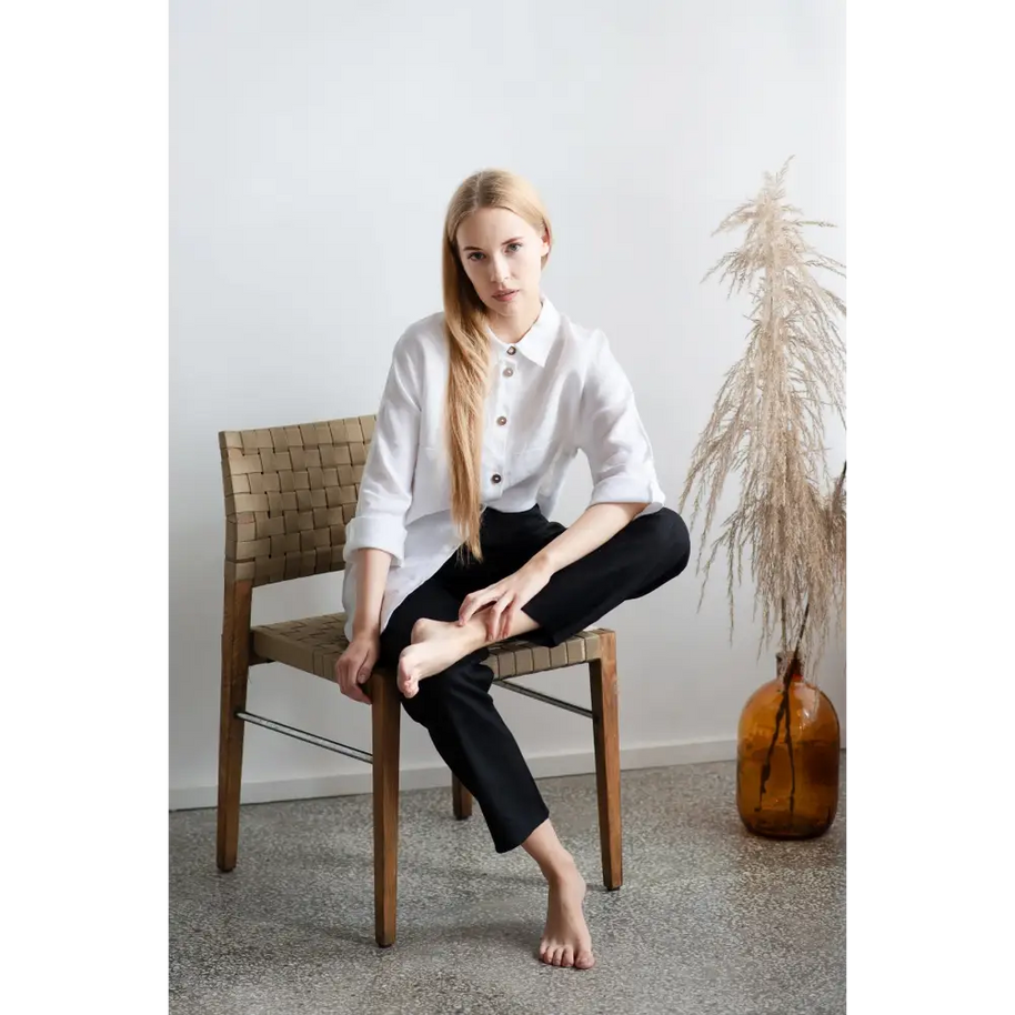 Pure Linen Black Pants with Pockets - S / Plum - Pants