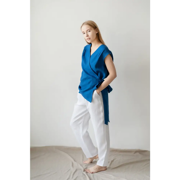 Pure Linen Pants with Pockets - One Size - Pants