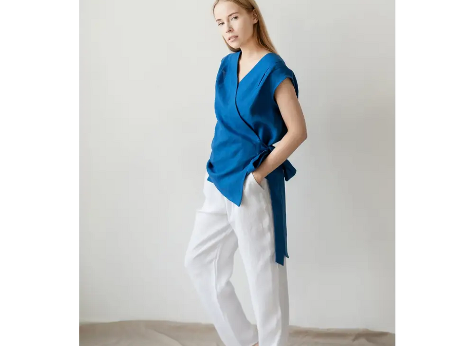Pure Linen Pants with Pockets - One Size - Pants