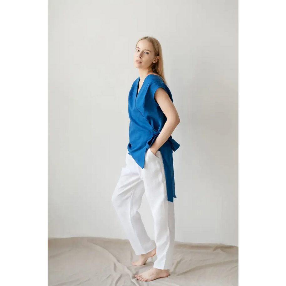 Pure Linen Pants with Pockets - One Size - Pants