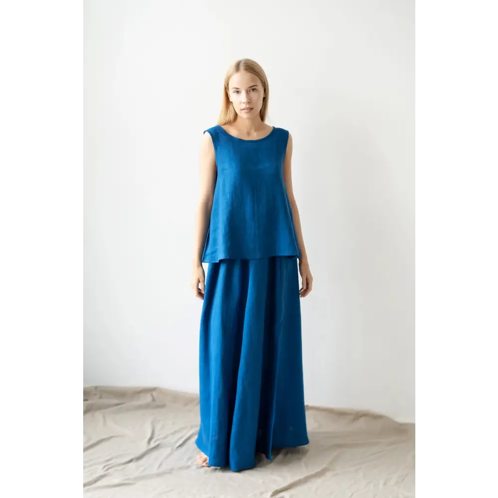 Royal Blue Linen Blouse - One Size - Blouses