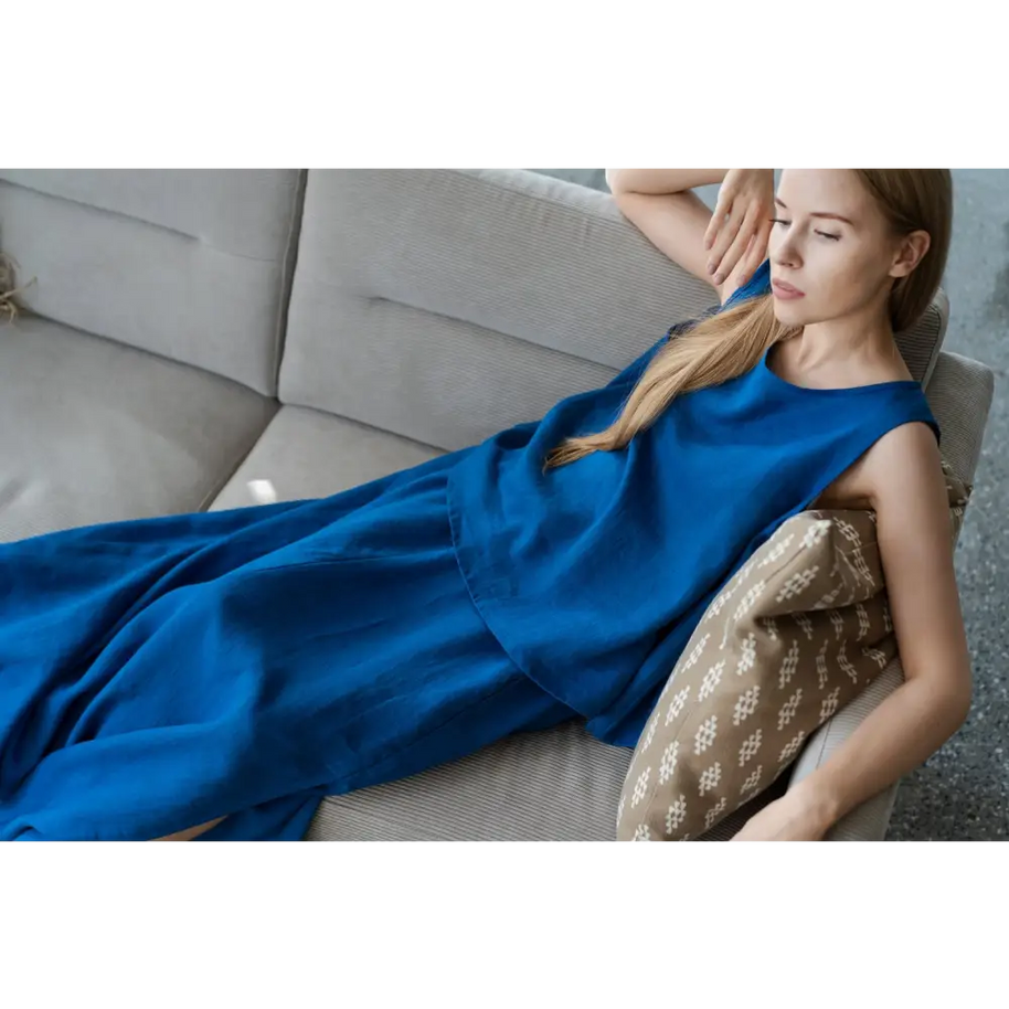 Royal Blue Linen Blouse - One Size - Blouses