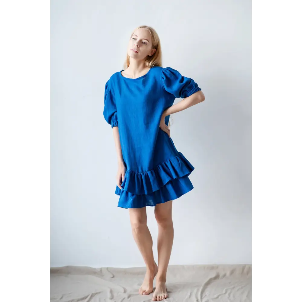 Royal Linen Blue Dress for Women - One Size - Dresses
