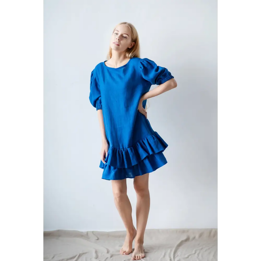 Royal Linen Blue Dress for Women - One Size - Dresses