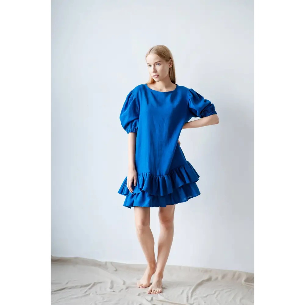 Royal Linen Blue Dress for Women - One Size - Dresses