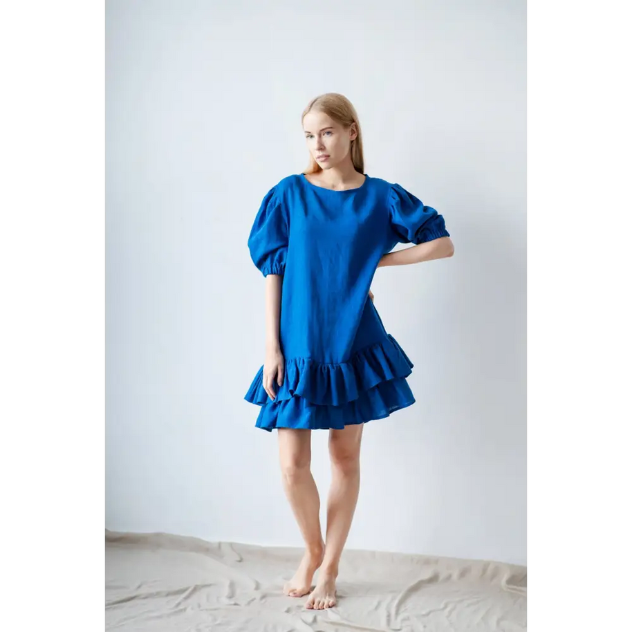 Royal Linen Blue Dress for Women - One Size - Dresses