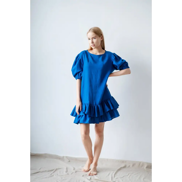 Royal Linen Blue Dress for Women - One Size - Dresses