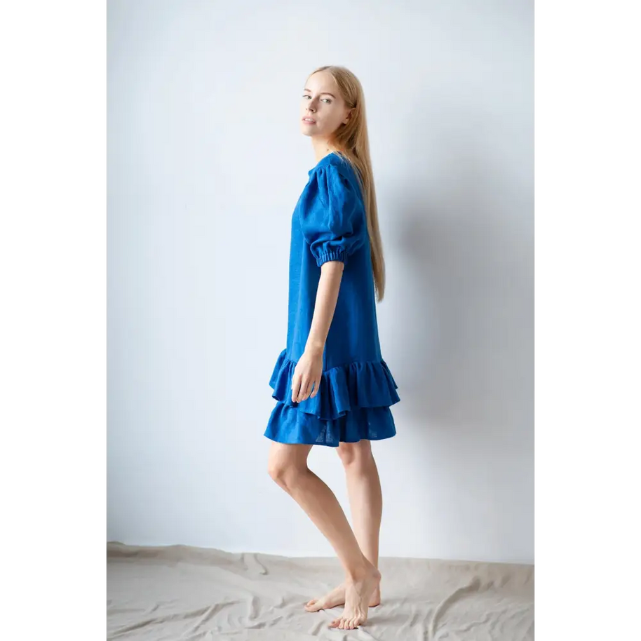 Royal Linen Blue Dress for Women - One Size - Dresses