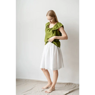 Ruffle Green Linen Top - One Size - Blouses