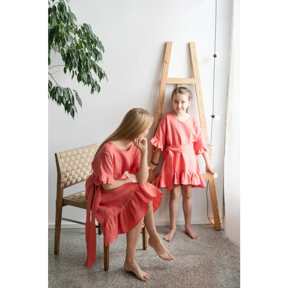 Salmon Pink Color Dress for Mommy and Daughter - One Size - Dresses