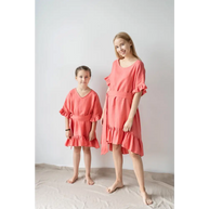 Salmon Pink Color Dress for Mommy and Daughter - One Size - Dresses