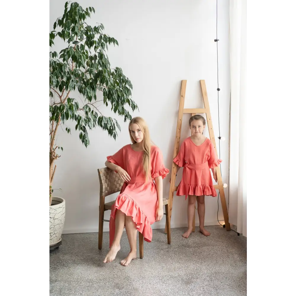 Salmon Pink Color Dress for Mommy and Daughter - One Size - Dresses