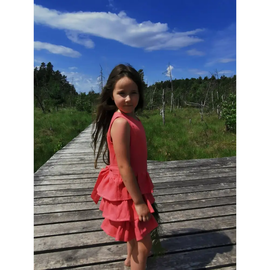 Salmon Ruffle Linen Dress - Dresses