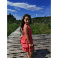 Salmon Ruffle Linen Dress - Dresses