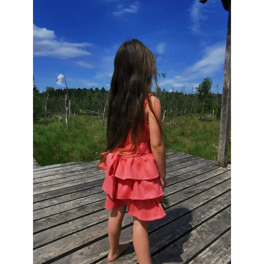 Salmon Ruffle Linen Dress - Dresses