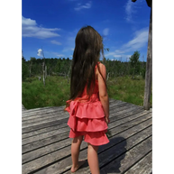 Salmon Ruffle Linen Dress - Dresses