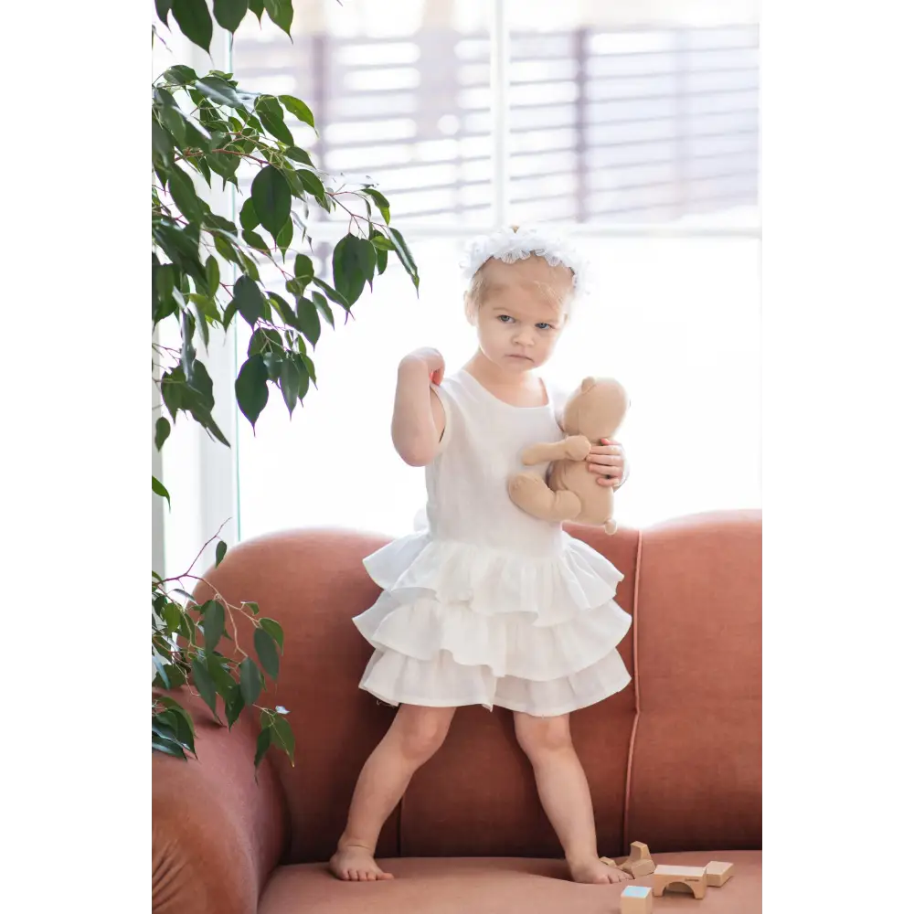 Salmon Ruffle Linen Dress - Dresses