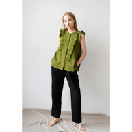 Sleeveless Linen Blouse with Ruffle - Free Shipping - One Size - Blouses