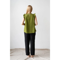 Sleeveless Linen Blouse with Ruffle - Free Shipping - One Size - Blouses