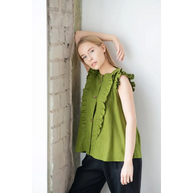 Sleeveless Linen Blouse with Ruffle - Free Shipping - One Size - Blouses