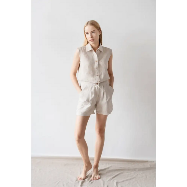 Sleeveless Linen Shirt - One Size - Blouses