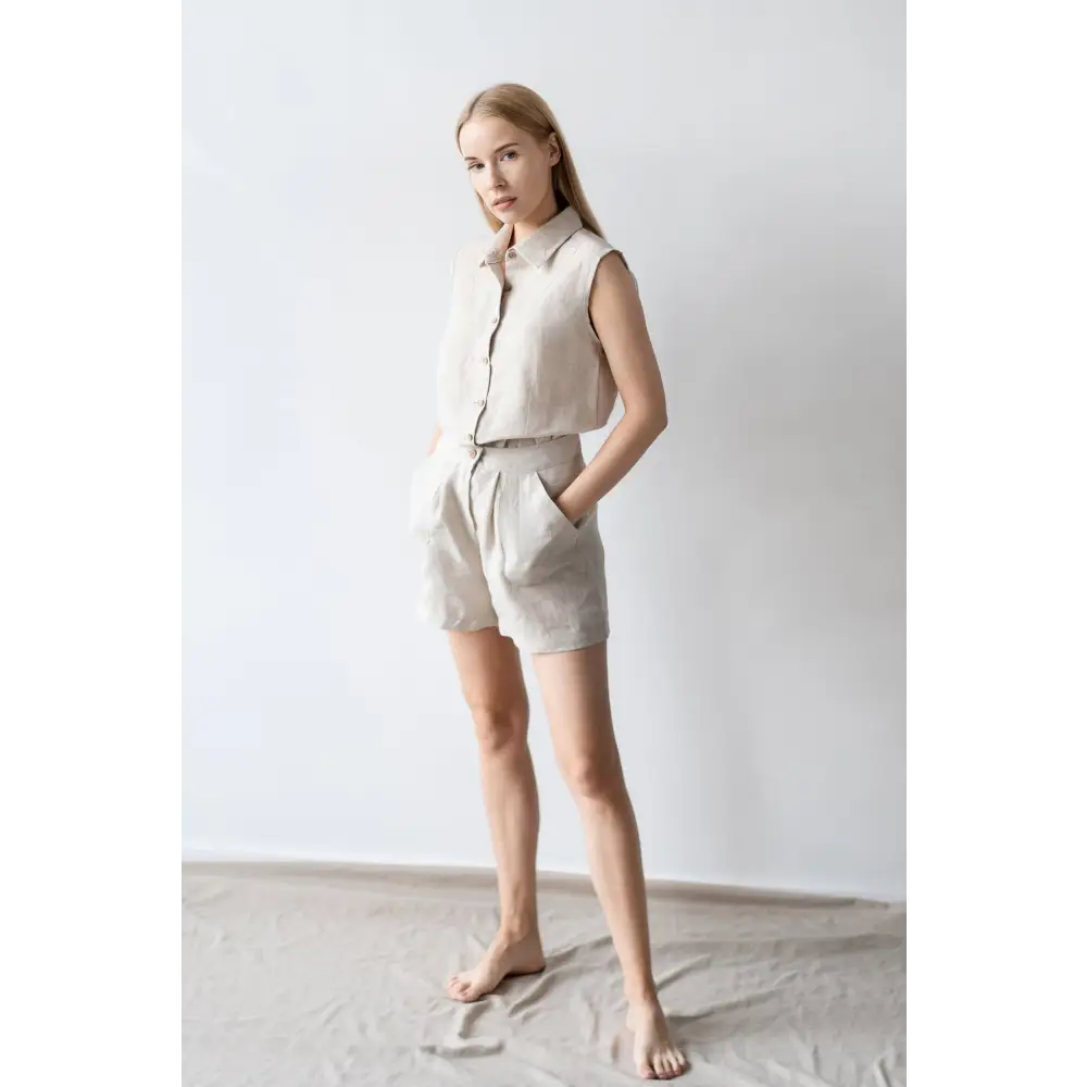 Sleeveless Linen Shirt - One Size - Blouses